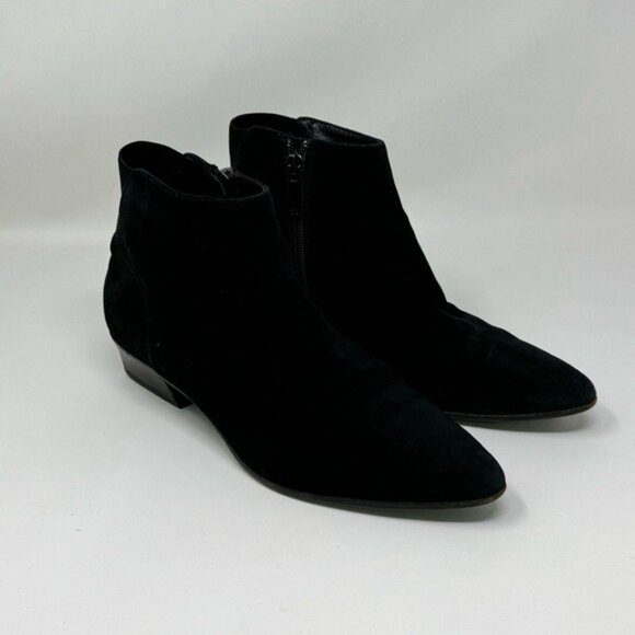Aquatalia Black Suede Ankle Boots Block Heel Zipper Pointed Toe Size 7.5 - Picture 2 of 16